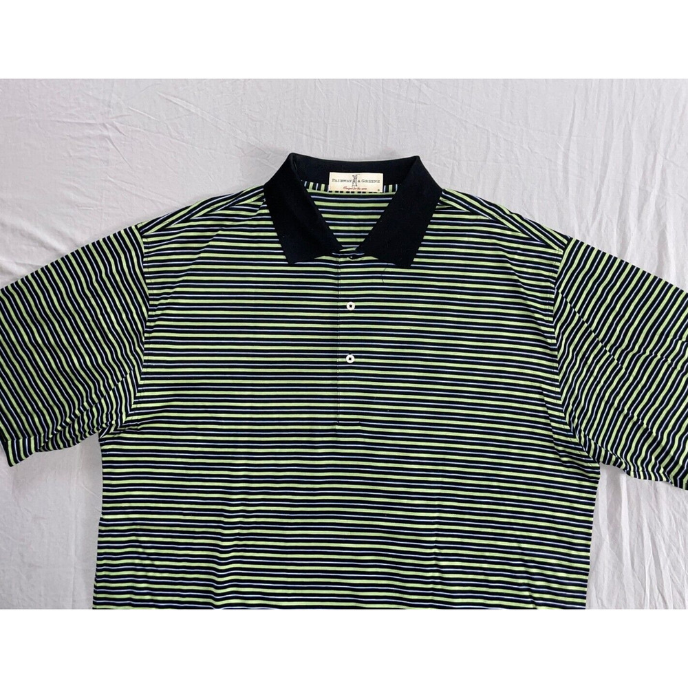 Fairway & Greene F&G Mercerized Cotton Polo Golf Shirt. Green Stripe, L. EUC!!